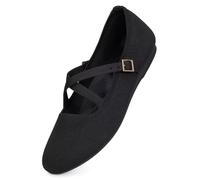 Frank Mully Women's Mary Jane Flats Knit Ballet Criss Cross Ankle Strap Flat Shoes, Black/Solid, 4 UK