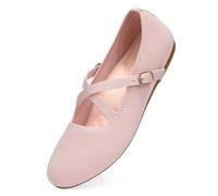 FRANK MULLY Women's Mary Jane Flats Knit Ballet Criss Cross Ankle Strap Flat Shoes, Light Pink/Solid, 7.5