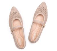 Frank Mully Women's Mesh Flats Mary Jane Shoes Pointed Toe Lightweight with Adjustable Instep Strap Knit Flat Shoes for Women Dressy Casual Washable Walking Shoes, Ecru, 3 UK