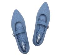 Frank Mully Women's Mesh Flats Mary Jane Shoes Pointed Toe Lightweight with Adjustable Instep Strap Knit Flat Shoes for Women Dressy Casual Washable Walking Shoes, Solid Denim, 5 UK