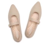 Frank Mully Women's Mesh Flats Mary Jane Shoes Pointed Toe Lightweight with Adjustable Instep Strap Knit Flat Shoes for Women Dressy Casual Washable Walking Shoes, Solid Ecru, 4 UK