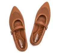 Frank Mully Women's Mesh Flats Mary Jane Shoes Pointed Toe Lightweight with Adjustable Instep Strap Knit Flat Shoes for Women Dressy Casual Washable Walking Shoes, Tan, 5 UK