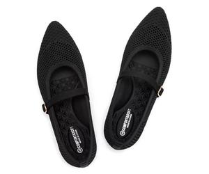 Frank Mully Women's Mesh Flats Mary Jane Shoes Pointed Toe Lightweight with Adjustable Instep Strap Knit Flat Shoes for Women Dressy Casual Washable Walking Shoes, Black, 4 UK