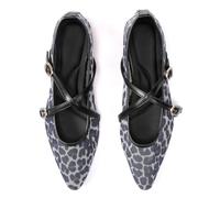 Frank Mully Women's Mesh Mary Jane Flats Criss Cross Ankle Strap Flat Slip On Comfortable Dressy Shoes, Black Leopard, 7