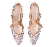 Frank Mully Women's Mesh Mary Jane Flats Criss Cross Ankle Strap Flat Slip On Comfortable Dressy Shoes, Brown Leopard, 9.5