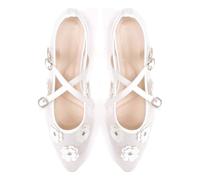 Frank Mully Women's Mesh Mary Jane Flats Criss Cross Ankle Strap Flat Slip On Comfortable Dressy Shoes, White, 8.5