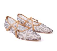 Frank Mully Women's Mesh Mary Jane Flats Criss Cross Ankle Strap Flat Slip On Comfortable Dressy Shoes, Brown Leopard, 8.5