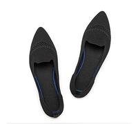 Frank Mully Womens Pointed Toe Flats Knit Dress Shoes Comfort Women Shoes Slip On Shoes for Woman Classic Softable Shoes Low Wedge, Black/Mesh, 5 UK