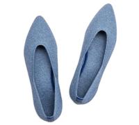 Frank Mully Women's Pointed Toe Flats, Knit Dress Shoes, Comfortable Slip On Shoes, Classic Softable Low Wedge, Denim Blue, 7.5 UK