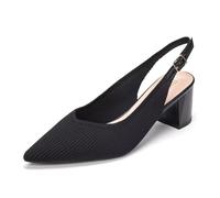 Frank Mully Women's Slingback Heels Pointed Toe Work Pumps Comfortable Chunky Pumps Closed Toe Stylish Dressy Shoes, Black/Knit, 5.5 UK