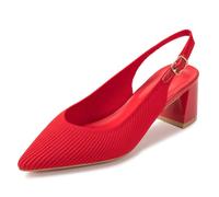 Frank Mully Women's Slingback Heels Pointed Toe Work Pumps Comfortable Chunky Pumps Closed Toe Stylish Dressy Shoes, Red/Knit, 5.5 UK