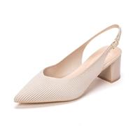 Frank Mully Women's Slingback Heels Pointed Toe Work Pumps Comfortable Chunky Pumps Closed Toe Stylish Dressy Shoes, Ivory/Knit, 9 UK