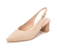 Frank Mully Women's Slingback Heels Pointed Toe Work Pumps Comfortable Chunky Pumps Closed Toe Stylish Dressy Shoes, Wheat/Knit, 8 UK