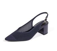 Frank Mully Women's Slingback Heels Pointed Toe Work Pumps Comfortable Chunky Pumps Knitted Closed Toe Stylish Dressy Shoes, Navy/Mesh, 5.5 UK