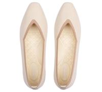 Frank Mully Women's Square Toe Knitted Flats Breathable Lightweight Slip-On Shoes with Arch Support for All-Day Comfort, Beige/Brown, 4 UK