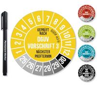 Frank Paperman® 600 x DGUV V3 Test Badges Yellow 20 mm Diameter Including Foil Pen, Test Badges Next Test Date, UV-Resistant, High Adhesion, 5 Colours, 2 Sizes