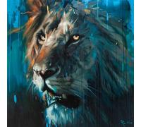 Frank Pretorius Lion Framed Canvas Print Blue/brown (85Cm X 85Cm)