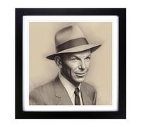 Frank Sinatra Drawing Framed Print | 18x18 Inch Black Framed Wall Art | Ready to Hang | Modern Nature Picture | Living Room Bedroom Lounge Office