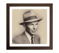 Frank Sinatra Drawing Framed Print | 18x18 Inch Walnut Framed Wall Art | Ready to Hang | Modern Nature Picture | Living Room Bedroom Lounge Office