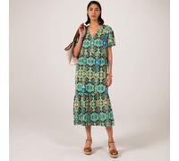 Frank Usher Dress with V-Neck & Short Sleeves ORANGE MULTI SMALL / MEDIUM