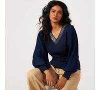 Frank Usher Embellished Knit Jumper with Chiffon Sleeves BLACK,CLEAR LARGE / EXTRA LARGE