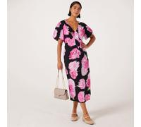 Frank Usher Printed Dress With Half Elastic Back & Tie Detail To V ANIMAL LARGE / EXTRA LARGE