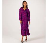Frank Usher Printed Woven Dress with V-Neck Cross Over Waist PINK LEOPARD SMALL / MEDIUM