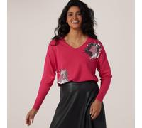 Frank Usher V-Neck Knitted Jumper with Sequin Motif BLACK,SILVER LARGE / EXTRA LARGE