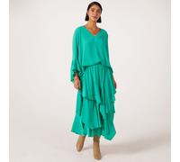 Frank Usher V Neck Woven Top With Wide Frill Sleeves GREEN SMALL / MEDIUM
