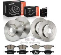 Frankberg 1x 4x Brake Disk + 8x Brake pads front rear 1233679, 1360254 | Compatible with: Focus II Tournament DA DS FFS, Focus II Cabriolet, C-Max DM2, Focus II DA DP HCP