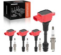 Frankberg 4x Ignition Coil Set Petrol 3-Pin red Compatible with Primera P12 WP12 2.0L 2002-2008 X-Trail T30 2.0L 2.5L 2001-2013 Replace# 224488H300