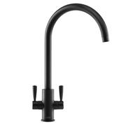 Franke Ascona Swan Neck Swivel Spout Mono Mixer Twin Lever Black Kitchen Tap