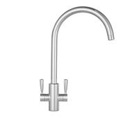 Franke Ascona Swan Neck Swivel Spout Twin Lever Silk Steel Mixer Kitchen Tap