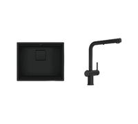 Franke KNG 110-52 + Active Twist Set Kanon Kitchen Sink tap with a Pull-Out spout matt-125.0697.692, Matte Black