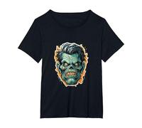 Frankenstein Cartoon Monster Halloween Frankenstein T-Shirt, Women's Plus, Black, 1X
