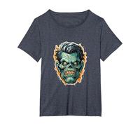 Frankenstein Cartoon Monster Halloween Frankenstein T-Shirt, Women's Plus, Heather Blue, 1X