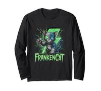 Frankenstein Cat with Stitches and Green Energy Halloween Long Sleeve T-Shirt