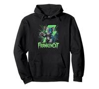 Frankenstein Cat with Stitches and Green Energy Halloween Pullover Hoodie