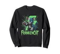 Frankenstein Cat with Stitches and Green Energy Halloween Sweatshirt