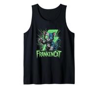 Frankenstein Cat with Stitches and Green Energy Halloween Tank Top