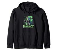 Frankenstein Cat with Stitches and Green Energy Halloween Zip Hoodie