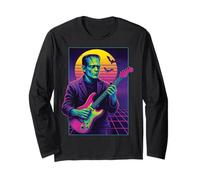 Frankenstein Halloween Monster Playing Guitar 80s Vaporwave Long Sleeve T-Shirt
