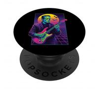 Frankenstein Halloween Monster Playing Guitar 80s Vaporwave PopSockets Adhesive PopGrip