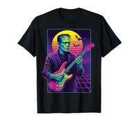 Frankenstein Halloween Monster Playing Guitar 80s Vaporwave T-Shirt