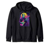 Frankenstein Halloween Monster Playing Guitar 80s Vaporwave Zip Hoodie