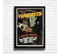 Frankenstein, Horror Movie Print, Scary Thriller Film Poster, A4 and A3 Size Frame Options Available,Great Home, Pub, Café, Bar Wall Art Print, House gift for horror lovers (A4 Framed (Black))