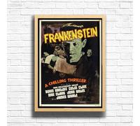 Frankenstein, Horror Movie Print, Scary Thriller Film Poster, A4 and A3 Size Frame Options Available,Great Home, Pub, Café, Bar Wall Art Print, House gift for horror lovers (A3 Framed (Oak))
