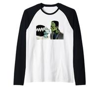 Frankenstein Monster & Bride Halloween Romantic Kiss Scene Raglan Baseball Tee