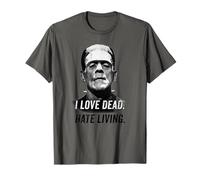 Frankenstein Monster Head I Love Dead, Hate Living T-Shirt