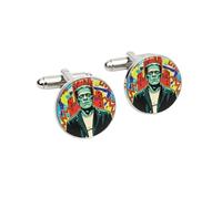 Frankenstein’s Monster Pop Art Cufflinks | Colourful Retro Horror Artwork | Bright Comic-Style Cuff Links in Gift Box | Fun Wedding Accessory & Gift for Him | Classic Monster Pop Art Style